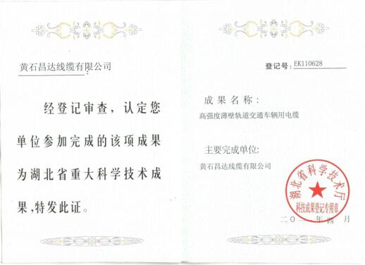 Certificate of Major Scientific and Technological Achievemen
